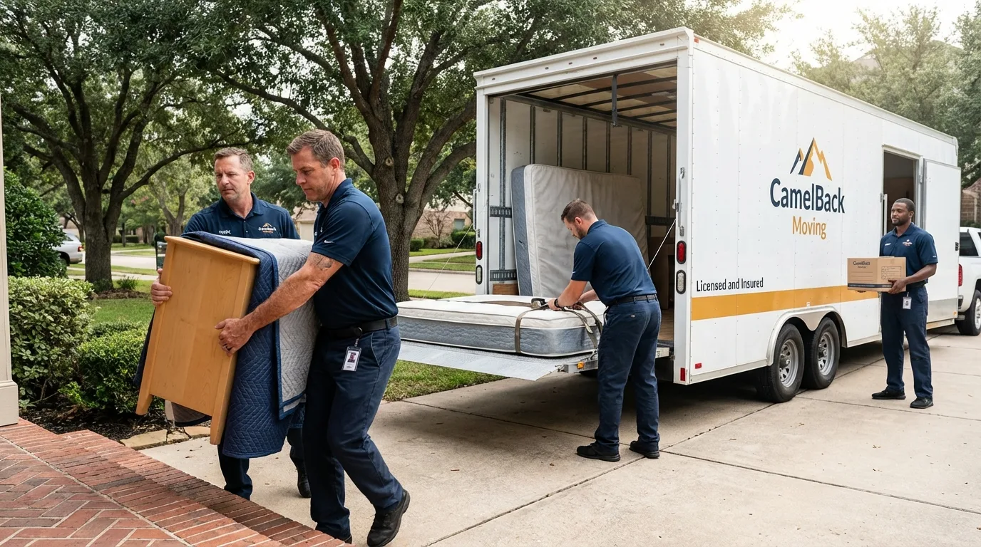 Crew loading residential truck for cross-state move from Worth, IL