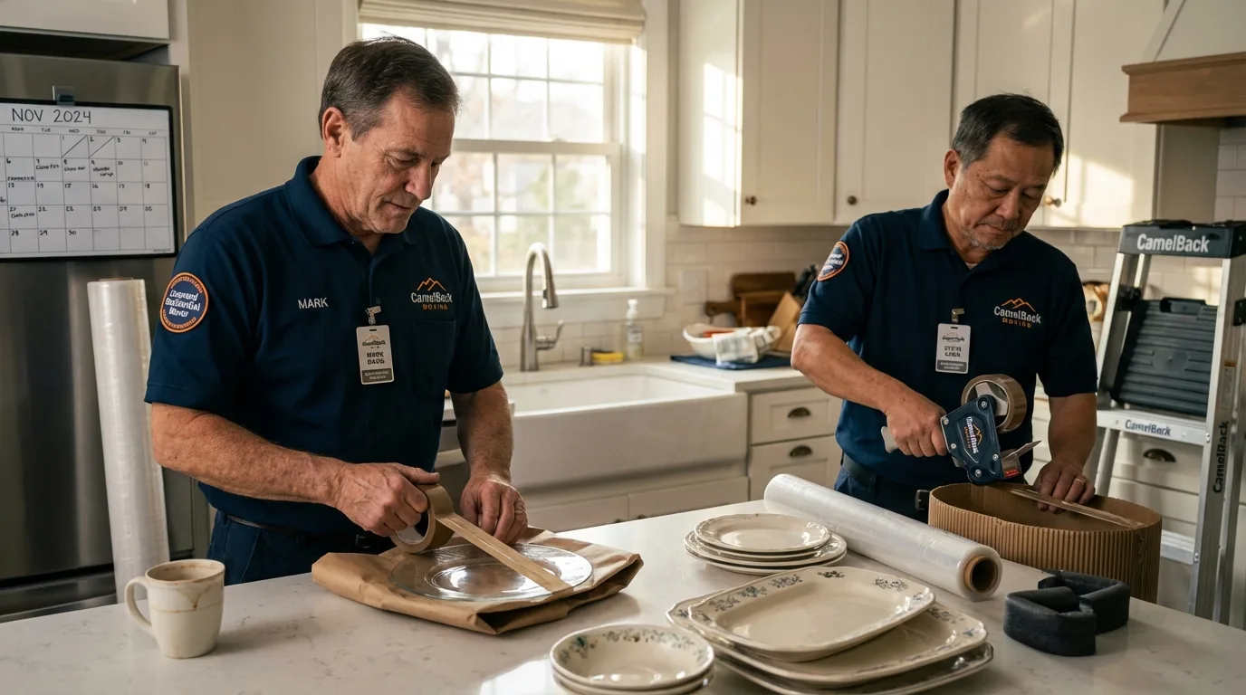 Professional crew packing kitchen dishware in Worth, IL